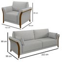 Ver imagem 4 de Kit Sofá Living 3 Lugares e Poltrona 102cm Pés Madeira Roya M22 Linho Cinza - Mpozenato