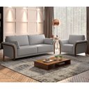 Ver imagem 2 de Kit Sofá Living 3 Lugares e Poltrona 102cm Pés Madeira Roya M22 Linho Cinza - Mpozenato
