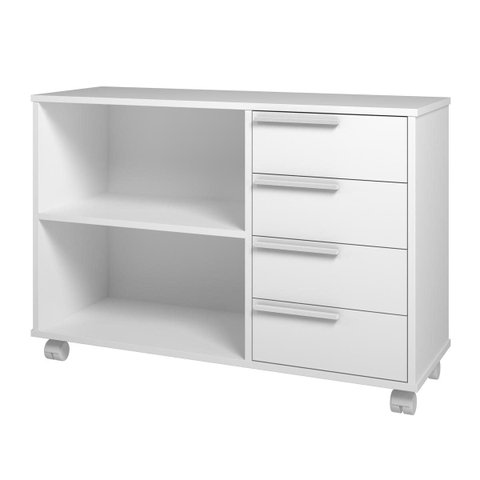 Armário para Banheiro 90x61cm 4 Gavetas 2 Nichos e Rodizio Branco BBN31