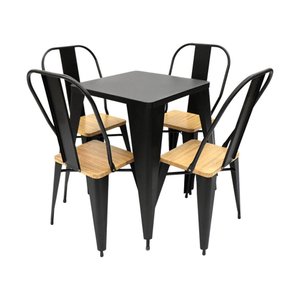 Conjunto Mesa Industrial em Aço Iron Tolix com 4 Cadeiras Preta Assento Sublimado