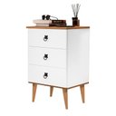 Ver imagem 1 de Mesa de Cabeceira Mad 3 Gavetas Estilo Retrô com Pés em Madeira Cor Branco / Freijó Jm