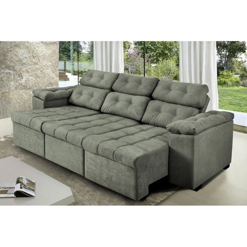 Sofa Itália 2,80 Mts Retrátil e Reclinavel Tecido Suede Cinza