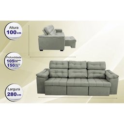 Sofa Itália 2,80 Mts Retrátil e Reclinavel Tecido Suede Cinza - 3