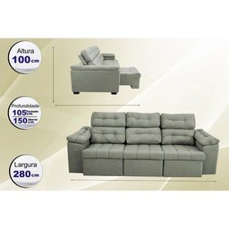 Sofa Itália 2,80 Mts Retrátil e Reclinavel Tecido Suede Cinza - 3