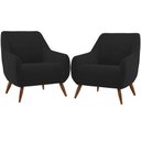 Ver imagem 1 de Kit 02 Poltronas Decorativa Fixa Pés de Madeira Paloma D02 Veludo Preto B-300 - Lyam Decor