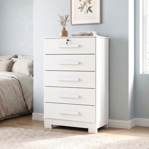 Cômoda para Quarto com 5 Gavetas e Pés Mastery Branco