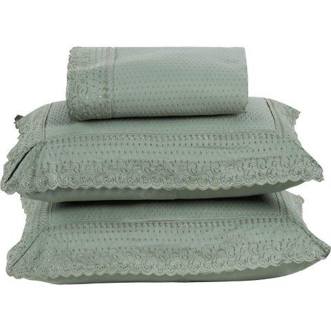 Colcha Queen Home Paris com Bordado Inglês Micropercal 300 Fios Toque de Algodão 3 Peças - Verde