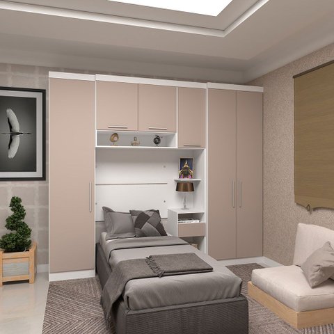 Quarto de Solteiro com Guarda Roupas e Mesa de Cabeceira Alpes Luciane Móveis