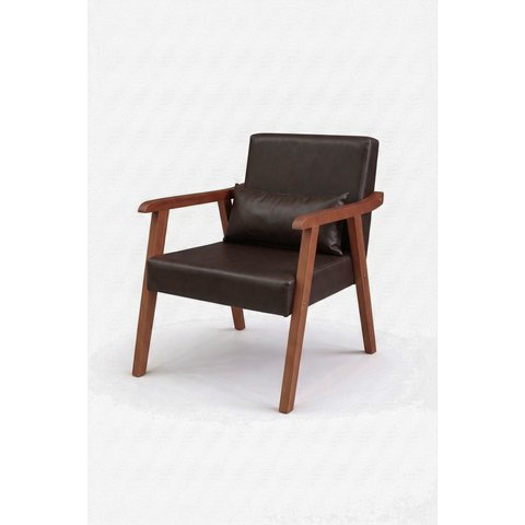 Poltrona Aurora Pés de Madeira Estofada Corino C/ Almofada:marrom