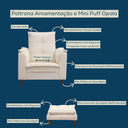 Ver imagem 2 de Poltrona Amamentação e Mini Puff Opala Suede Bege Pés Palito