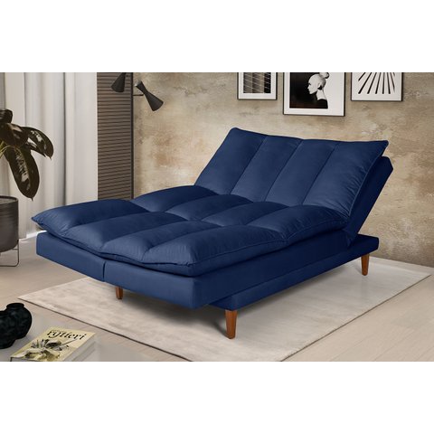 Sofá Cama Vancouver 3 Lugares Império Reclinável Casal Pés Madeira Suede Azul Marinho 375
