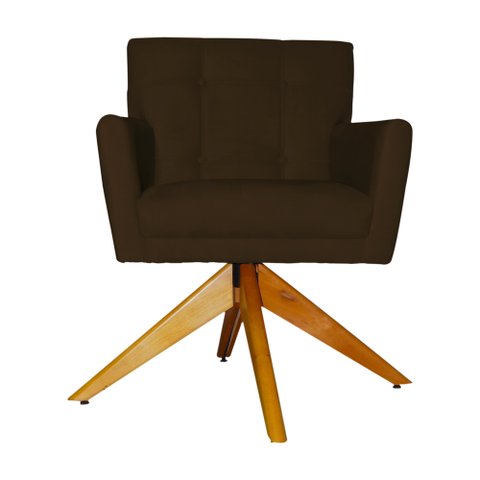 Poltrona Decorativa Onix Pés Giratório de Madeira Suede Marrom - DS Estofados