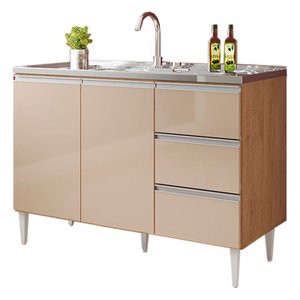 Balcão para Pia 1,20 Mt Salvador Mdf 3 Gavetas Amendoa Off White