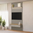 Ver imagem 1 de Painel Ripado Modular 141cm Ozero Prateleira MDP/MDF Nicho Arredondado Gris/Tauari Fosco G77 - Gran