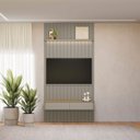 Ver imagem 5 de Painel Ripado Modular 141cm Ozero Prateleira MDP/MDF Nicho Arredondado Gris/Tauari Fosco G77 - Gran