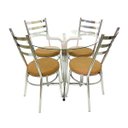Ver imagem 1 de Conjunto de Mesa Redonda com 4 Cadeiras Cromadas Reforço Assento Caramelo e Tampo de Vidro