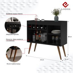Aparador Adega Buffet New Odin Pé Retro - EJ Moveis:Black - 3