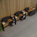 Ver imagem 2 de Conjunto de Escritório Noruega 2 Livreiro 1 Buffet e 3 Mesas 90cm - Via Nossa - Preto e Cedro