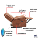 Ver imagem 6 de Poltrona do Papai Reclinável Elétrica Massageadora Ocean Corino Premium Marrom