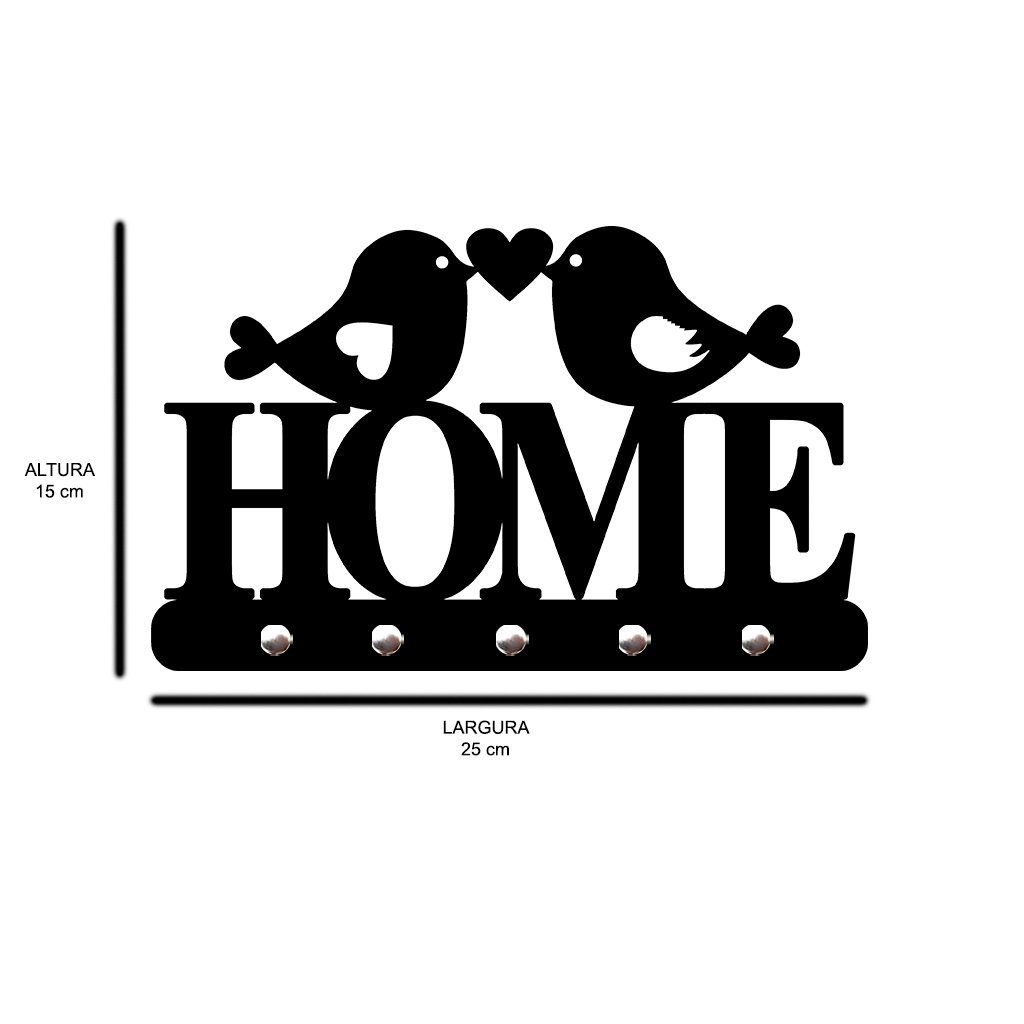 Porta Chaves de Parede Home com Passarinho Love Decorativo em MDF:BRANCO - 2