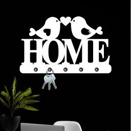 Porta Chaves de Parede Home com Passarinho Love Decorativo em MDF:BRANCO - 1