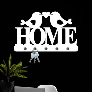 Porta Chaves de Parede Home com Passarinho Love Decorativo em MDF:BRANCO