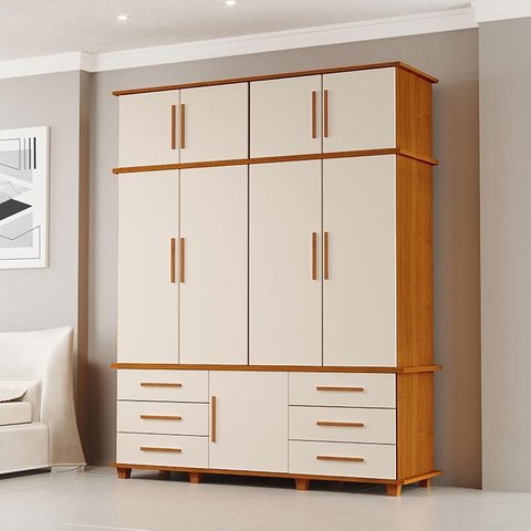 Guarda Roupa Casal Londres 4 Portas Ambiente Freijó Off White – Luapa Móveis