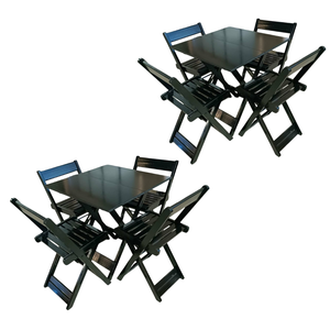 Kit com 2 Conjuntos de Jogo de Mesa 70x70 com 4 Cadeiras Dobráveis - Dg Móveis:preto
