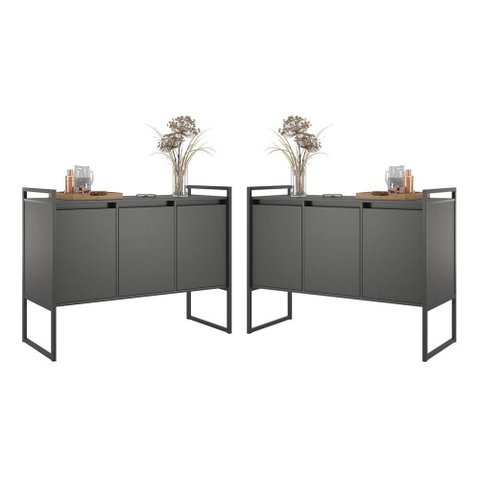 Armario Industrial 3 Portas Balso Conjunto 2 Peças - Preto Preto