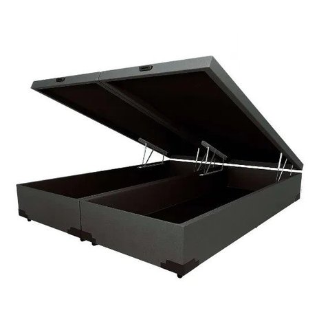 Base Box Baú Queen Bipartido Blindado 158x198 Linho Cinza Bio Box