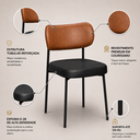 Ver imagem 3 de Cadeira Estofada Camila para Sala Jantar em Aço Est Preta Assento Preto e Encosto Conhaque - Edecasa