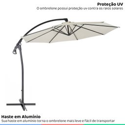 Ombrelone Guarda Sol Manivela Lateral Retrátil Alumínio 3m Proteção Uv Área Externa Praia Piscina - 3