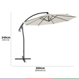 Ombrelone Guarda Sol Manivela Lateral Retrátil Alumínio 3m Proteção Uv Área Externa Praia Piscina - 4