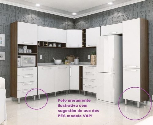 Kit 5 Pés para Armário de Cozinha Paneleiro Balcão Vap Preto Regulável Gabinete Pia Cozinha - 5