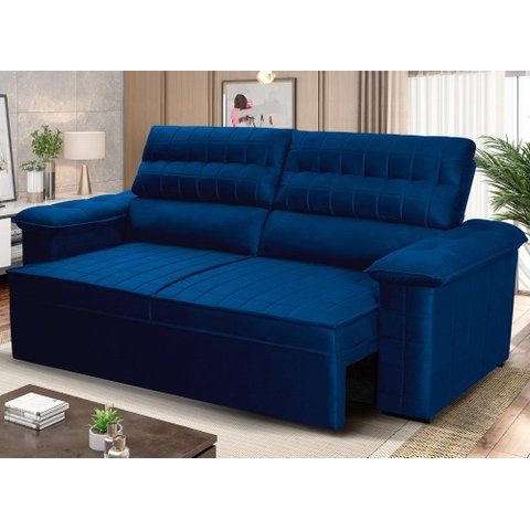 Sofá Retrátil Reclinável 3 Lugares com Molas 2,00m Quantum Suede Velut Azul - King House