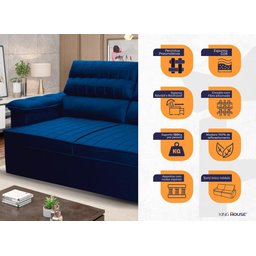 Sofá Retrátil Reclinável 3 Lugares com Molas 2,00m Quantum Suede Velut Azul - King House - 2 Sofá Retrátil Reclinável 3 Lugares com Molas 2,00m Quantum Suede Velut Azul - King House - 2