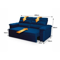 Sofá Retrátil Reclinável 3 Lugares com Molas 2,00m Quantum Suede Velut Azul - King House - 3 Sofá Retrátil Reclinável 3 Lugares com Molas 2,00m Quantum Suede Velut Azul - King House - 3
