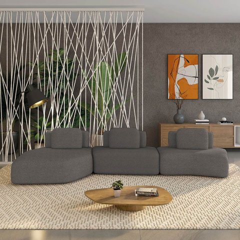 Sofá 3 Lugares Orgânico com Chaise e 2 Módulos Berlim Bouclê Gf K01 - D’Rossi