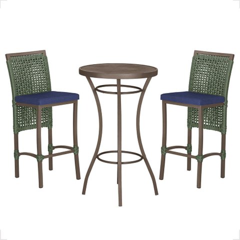Mesa Bistrô e 2 Banquetas Roma Marrom Corda Náutica Estofado 10 Trama Original