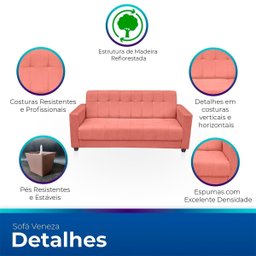 Sofá + 2 Poltrona para Sala de Estar Moderno Confortável Veneza Suede - 3