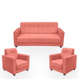 Sofá + 2 Poltrona para Sala de Estar Moderno Confortável Veneza Suede - 1