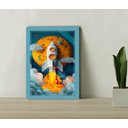 Ver imagem 1 de Quadro Decorativo Infantil Foguete Espacial + Vidro 33x25:azul