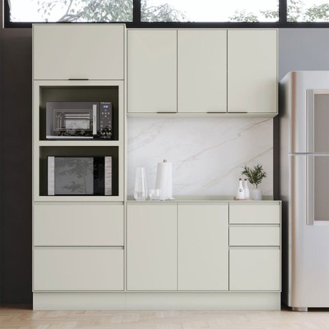Cozinha Compacta Fineze 7 Portas 4 Gavetas com Tampo 100% MDF Areia Hp - Henn