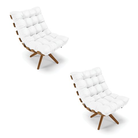 Kit 02 Poltronas Giratória Costela Corino Branco Base Madeira MA25 - D’Rossi