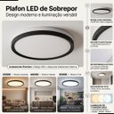 Ver imagem 3 de Plafon Chass Preto 38cm Led 30w Multicor 3000k/4000k/6500k Bivolt 2250lm Luminária de Sobrepor Moder