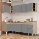 Ver imagem 1 de Armário de Cozinha Modulado de Canto Direito 5 Peças Cp44 Balcão com Tampo Castanho/cinza - Lumil Lu
