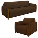 Ver imagem 1 de Conjunto Sofá 3 Lugares 223cm e Poltrona 98cm Amaranto M22 Veludo Marrom - Mpozenato