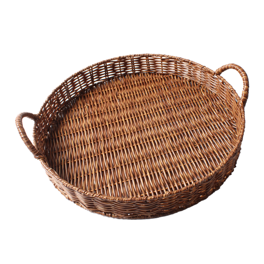 Bandeja de Rattan Marrom Redonda Com Alça 38cm Lyor - 2