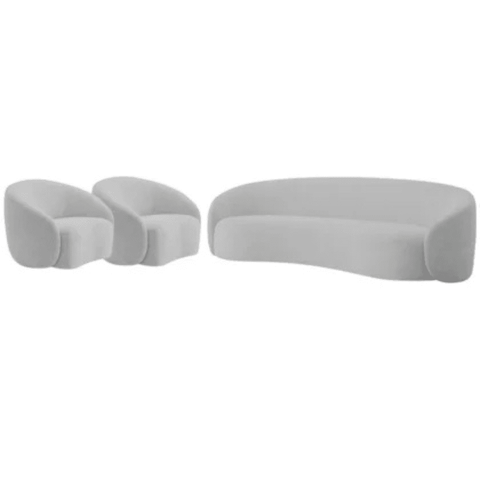 Kit Sofá 3 Lugares 180cm e 2 Poltronas Orgânico Luxo Recepção Sala de Estar e Tv Amore Linho Cinza C