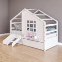 Ver imagem 1 de Cama Casinha com Janela com 02 Gavetas e Escada/escorregador Madeira Maciça Branco Housin